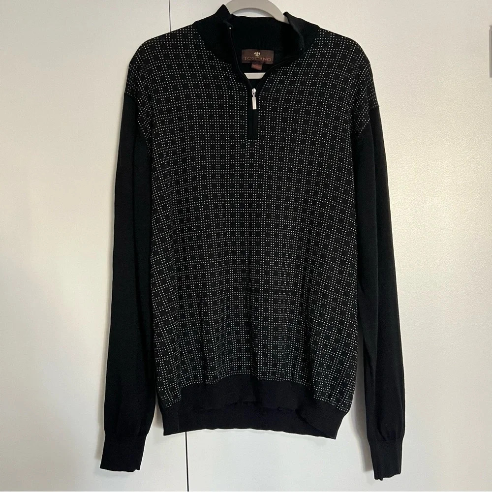 Toscano Mens Merino Wool Blend Quarter Zip Sweater Black Size XL